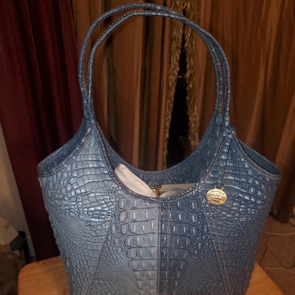 Brahmin Slate Blue Embossed Hobo Bag